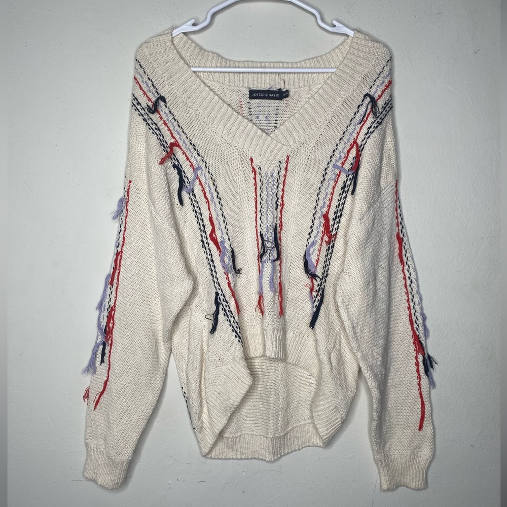 Anthropologie Antik Batik Knit Sweater Size 36/38 US M Striped Fringe Pullover